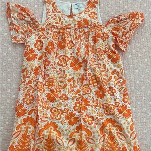crown & ivy Orange and Cream Floral Cold-Shoulder Dress